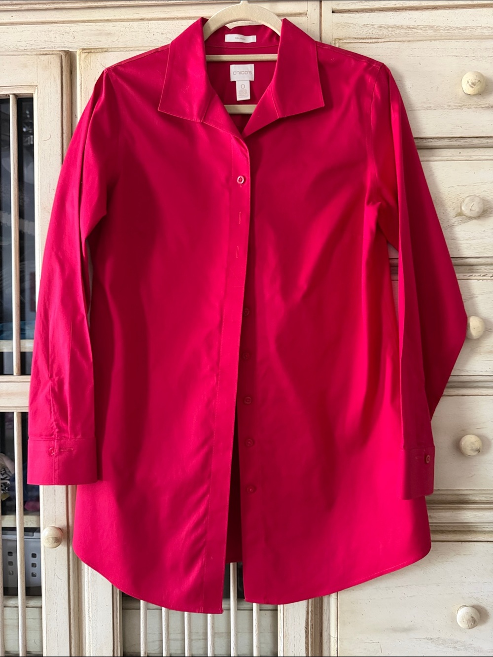 Red Button-Front Longline Shirt - Bright Red